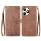 For Honor X50i+ Embossed Flower Zipper Leather Phone Case(Brown) - 1