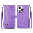 For Honor X50i+ Embossed Flower Zipper Leather Phone Case(Purple) - 1