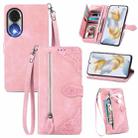 For Honor 90 Embossed Flower Zipper Leather Phone Case(Pink) - 1