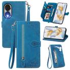For Honor 90 Embossed Flower Zipper Leather Phone Case(Blue) - 1