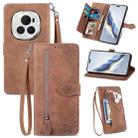 For Honor Magic6 Pro Embossed Flower Zipper Leather Phone Case(Brown) - 1