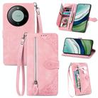 For Huawei Mate 60 Embossed Flower Zipper Leather Phone Case(Pink) - 1