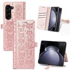 For Samsung Galaxy Z Fold5 5G Cat and Dog Embossed Leather Phone Case(Rose Gold) - 1
