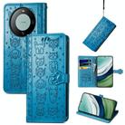 For Huawei Mate 60 Cat and Dog Embossed Leather Phone Case(Blue) - 1