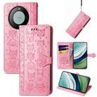 For Huawei Mate 60 Cat and Dog Embossed Leather Phone Case(Pink) - 1