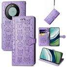 For Huawei Mate 60 Cat and Dog Embossed Leather Phone Case(Purple) - 1