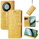 For Huawei Mate 60 Cat and Dog Embossed Leather Phone Case(Yellow) - 1