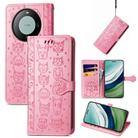 For Huawei Mate 60 Pro Cat and Dog Embossed Leather Phone Case(Pink) - 1