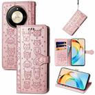 For Honor X50 Cat and Dog Embossed Leather Phone Case(Rose Gold) - 1