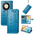 For Honor X50 Cat and Dog Embossed Leather Phone Case(Blue) - 1