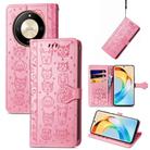 For Honor X50 Cat and Dog Embossed Leather Phone Case(pink) - 1