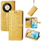 For Honor X50 Cat and Dog Embossed Leather Phone Case(Yellow) - 1
