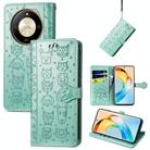 For Honor X50 Cat and Dog Embossed Leather Phone Case(Green) - 1