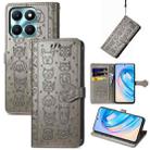 For Honor X6A Cat and Dog Embossed Leather Phone Case(Grey) - 1