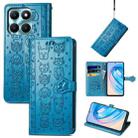 For Honor X6A Cat and Dog Embossed Leather Phone Case(Blue) - 1