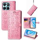 For Honor X6A Cat and Dog Embossed Leather Phone Case(Pink) - 1