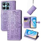For Honor X6A Cat and Dog Embossed Leather Phone Case(Purple) - 1