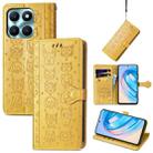 For Honor X6A Cat and Dog Embossed Leather Phone Case(Yellow) - 1