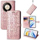 For Honor X9b Cat and Dog Embossed Leather Phone Case(Rose Gold) - 1