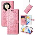 For Honor X9b Cat and Dog Embossed Leather Phone Case(Pink) - 1