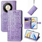 For Honor X9b Cat and Dog Embossed Leather Phone Case(Purple) - 1