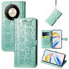 For Honor X9b Cat and Dog Embossed Leather Phone Case(Green) - 1