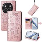 For Honor Magic6 Pro Cat and Dog Embossed Leather Phone Case(Rose Gold) - 1