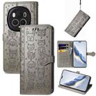 For Honor Magic6 Pro Cat and Dog Embossed Leather Phone Case(Grey) - 1