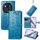 For Honor Magic6 Pro Cat and Dog Embossed Leather Phone Case(Blue) - 1