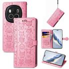 For Honor Magic6 Pro Cat and Dog Embossed Leather Phone Case(Pink) - 1