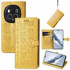 For Honor Magic6 Pro Cat and Dog Embossed Leather Phone Case(Yellow) - 1