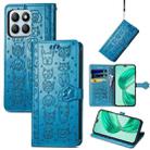 For Honor X8b Cat and Dog Embossed Leather Phone Case(Blue) - 1