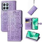 For Honor X8b Cat and Dog Embossed Leather Phone Case(Purple) - 1