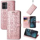 For Motorola Moto G14 Cat and Dog Embossed Leather Phone Case(Rose Gold) - 1