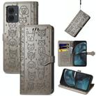 For Motorola Moto G14 Cat and Dog Embossed Leather Phone Case(Grey) - 1