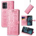 For Motorola Moto G14 Cat and Dog Embossed Leather Phone Case(Pink) - 1