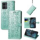 For Motorola Moto G14 Cat and Dog Embossed Leather Phone Case(Green) - 1