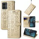 For Motorola Moto G14 Cat and Dog Embossed Leather Phone Case(Gold) - 1