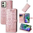 For Motorola Moto G54 5G Cat and Dog Embossed Leather Phone Case(Rose Gold) - 1