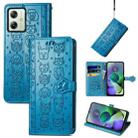 For Motorola Moto G54 5G Cat and Dog Embossed Leather Phone Case(Blue) - 1