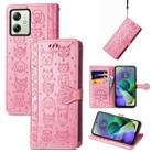 For Motorola Moto G54 5G Cat and Dog Embossed Leather Phone Case(Pink) - 1