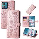 For Motorola Edge 40 Neo Cat and Dog Embossed Leather Phone Case(Rose Gold) - 1
