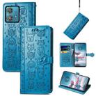 For Motorola Edge 40 Neo Cat and Dog Embossed Leather Phone Case(Blue) - 1