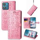 For Motorola Edge 40 Neo Cat and Dog Embossed Leather Phone Case(Pink) - 1