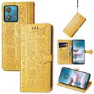 For Motorola Edge 40 Neo Cat and Dog Embossed Leather Phone Case(Yellow) - 1