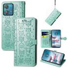 For Motorola Edge 40 Neo Cat and Dog Embossed Leather Phone Case(Green) - 1