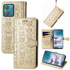 For Motorola Edge 40 Neo Cat and Dog Embossed Leather Phone Case(Gold) - 1