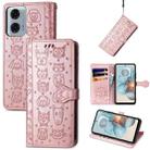 For Motorola Moto G24 Power Cat and Dog Embossed Leather Phone Case(Rose Gold) - 1