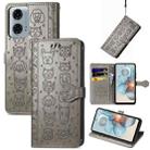 For Motorola Moto G24 Power Cat and Dog Embossed Leather Phone Case(Grey) - 1