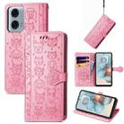 For Motorola Moto G24 Power Cat and Dog Embossed Leather Phone Case(Pink) - 1